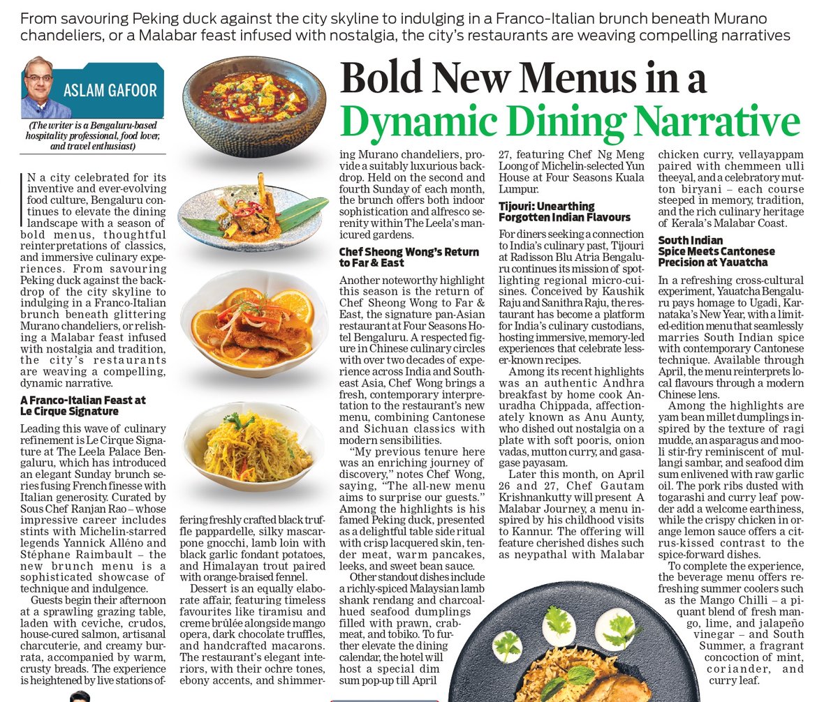 TNIE Karnataka (@xpressbengaluru) on Twitter photo From savouring Peking duck against the city skyline to indulging in a Franco-Italian brunch beneath Murano chandeliers, or a Malabar feast infused with nostalgia, the city’s restaurants are weaving compelling narratives
✍️ <a href="/AslamGafoor/">Aslam Gafoor</a>
#Foodie From savouring Peking duck against the city skyline to indulging in a Franco-Italian brunch beneath Murano chandeliers, or a Malabar feast infused with nostalgia, the city’s restaurants are weaving compelling narratives
✍️ <a href="/AslamGafoor/">Aslam Gafoor</a>
#Foodie
