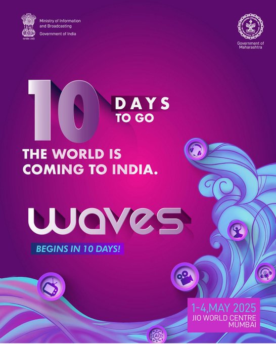 Akashvani आकाशवाणी (@akashvaniair) on Twitter photo 10 days to go for #WAVES2025 !
#WAVESIndia #WAVES #WAVESSummit
<a href="/MIB_India/">Ministry of Information and Broadcasting</a> <a href="/WAVESummitIndia/">WAVES India</a> <a href="/PIB_India/">PIB India</a> <a href="/airnewsalerts/">All India Radio News</a> 10 days to go for #WAVES2025 !
#WAVESIndia #WAVES #WAVESSummit
<a href="/MIB_India/">Ministry of Information and Broadcasting</a> <a href="/WAVESummitIndia/">WAVES India</a> <a href="/PIB_India/">PIB India</a> <a href="/airnewsalerts/">All India Radio News</a>