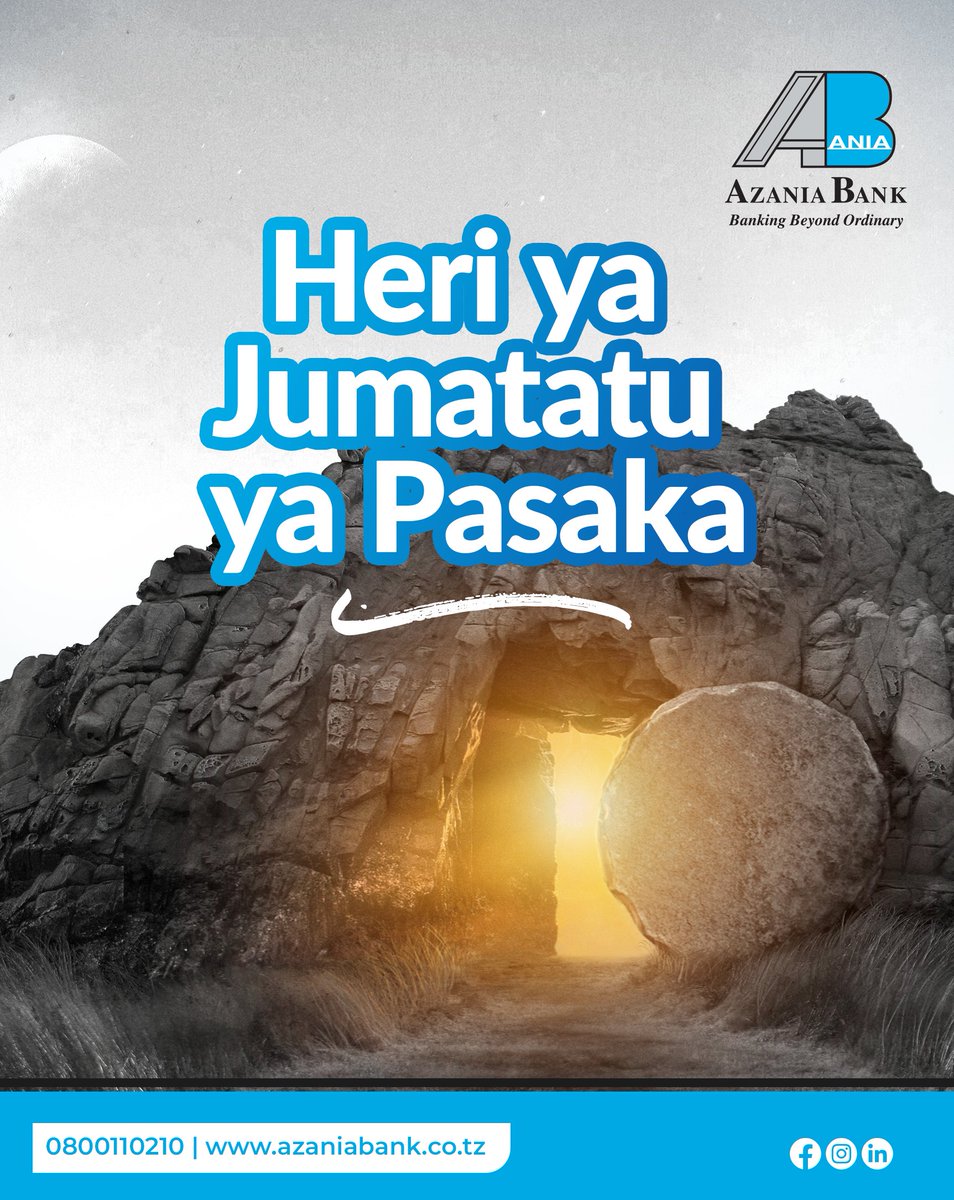 azaniaBank_ltd's tweet photo. Heri ya Jumatatu ya Pasaka.
Endelea kufurahia huduma zetu za kibenki za Azania Digital kupitia Simu, Mtandao, WhatsApp na Wakala.
#eastermonday #Benkikapopote #azaniabank https://t.co/3mjlLPGB8V