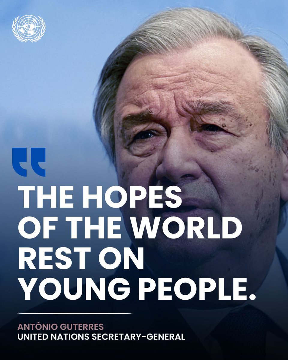 United Nations Geneva (@ungeneva) on Twitter photo “The hopes of the world rest on young people.”
– <a href="/antonioguterres/">António Guterres</a>, United Nations Secretary-General
#MondayMotivation “The hopes of the world rest on young people.”
– <a href="/antonioguterres/">António Guterres</a>, United Nations Secretary-General
#MondayMotivation