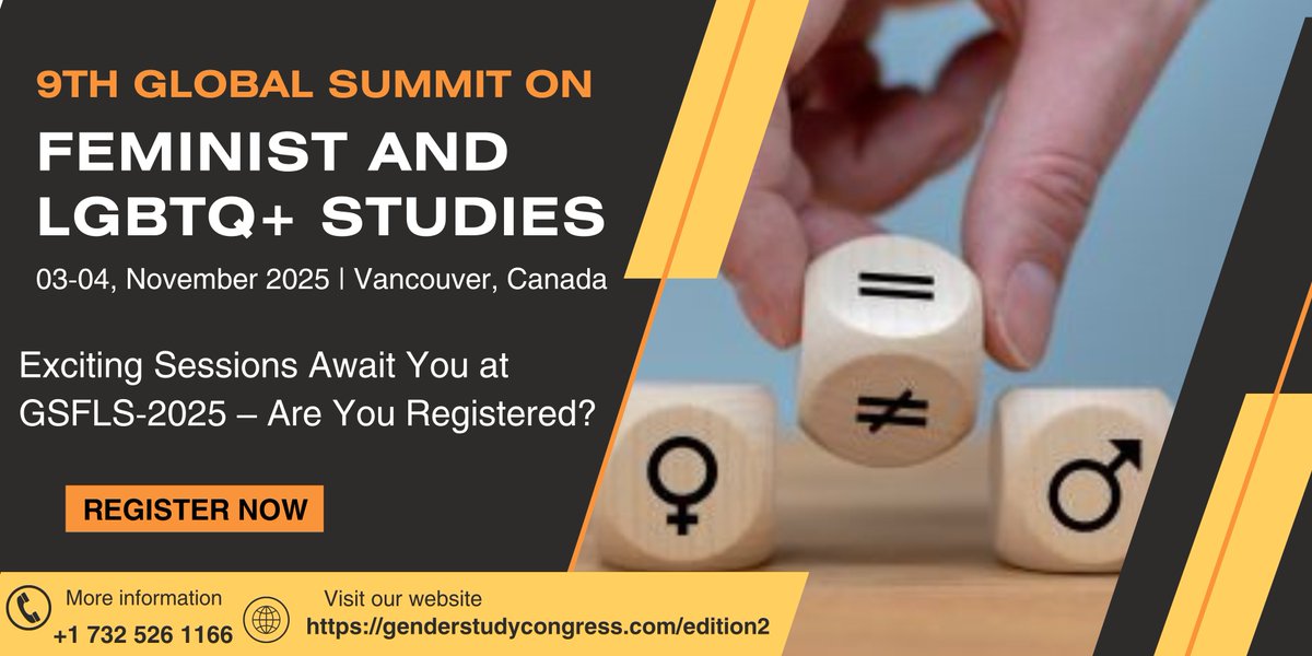 The 9th Global #Summit on #Feminist &amp; #LGBTQ+ Studies is back! 2 days of #intersectional brilliance, global #voices &amp; radical scholarship.

Nov 3–4, 2025 | #Hybridevent

Submit your abstract genderstudycongress.com/edition2

#GSFLS2025 #Intersectionality #QueerTheory #TransStudies