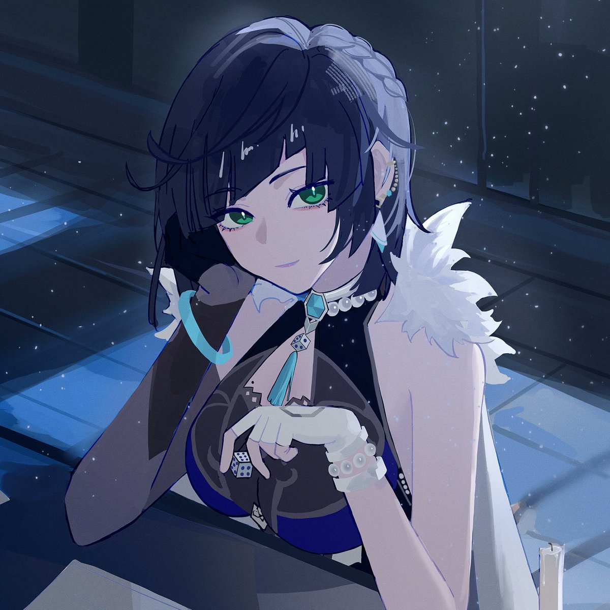 【0420 Yelan Birthday 】  
"You're a bit late, it's already off duty. Hmm.. if you want to accompany me for a drink, I don't think I'll refuse."  

 Artist: 五天

#原神 #Genshin #genshinimpactfanart #fanart #GenshinImpact #Yelan