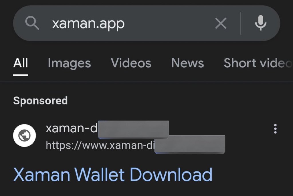 WietseWind's tweet image. 😮😱⚠️🚨 They are now even targeting Xaman downloads by advertising on Google with scam domains!

If you tell someone to get Xaman, or if you re-download on a new phone:

ONLY GET XAMAN FROM THE ONLY TRUSTED SOURCE: the Apple and Google App/Play store!