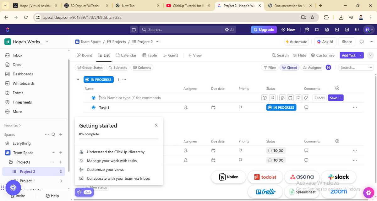 vakingassist's tweet photo. Day 25/30: ClickUp

Today, I explored ClickUp — a powerful project management tool that helps teams and individuals plan, track, and manage work all in one place.

- Created my account and set up my first Workspace

- Navigated the dashboard to understand the layout and features https://t.co/jpGeQYPRlD