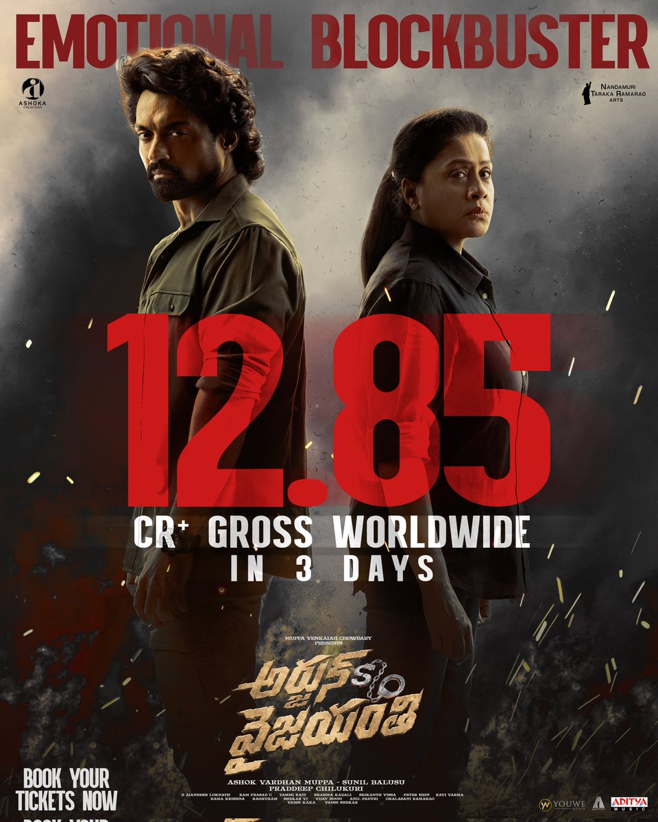NTR Arts (@ntrartsofficial) on Twitter photo Blockbuster first weekend for #ArjunSonOfVyjayanthi with a 12.85 CRORES GROSS WORLDWIDE in 3 days ❤🔥
Watch the EMOTIONAL BLOCKBUSTER in theatres near you ❤️
Book your tickets now!
🎟️ linktr.ee/ArjunSonOfVyja…
#ArjunSonOfVyjayanthi
<a href="/NANDAMURIKALYAN/">Kalyanram Nandamuri</a> <a href="/vijayashanthi_m/">VIJAYASHANTHI</a> Blockbuster first weekend for #ArjunSonOfVyjayanthi with a 12.85 CRORES GROSS WORLDWIDE in 3 days ❤🔥
Watch the EMOTIONAL BLOCKBUSTER in theatres near you ❤️
Book your tickets now!
🎟️ linktr.ee/ArjunSonOfVyja…
#ArjunSonOfVyjayanthi
<a href="/NANDAMURIKALYAN/">Kalyanram Nandamuri</a> <a href="/vijayashanthi_m/">VIJAYASHANTHI</a>
