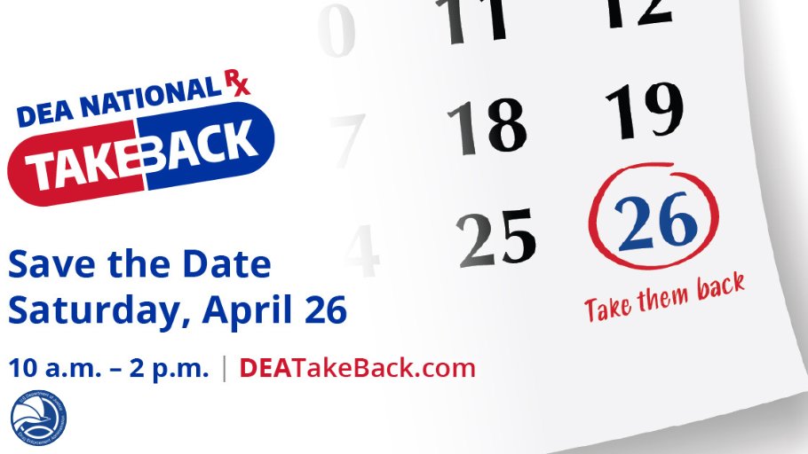 SAVE the DATE: #TakeBackDay is this Saturday, April 26 from 10 a.m. - 2 p.m. Drop your no longer needed RX medication for safe and proper disposal. Find a collection location near you: DEATakeBack.com