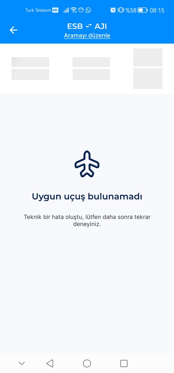 Uygulamada bir hata var sanırım  sürekli herhangi bir yerden bir yere bilet almak istediğimde bu uyarıları alıyorum. Sitenizden de bilet işlemi sağlayamıyorum. <a href="/AJ_Destek/">AJet Destek</a>