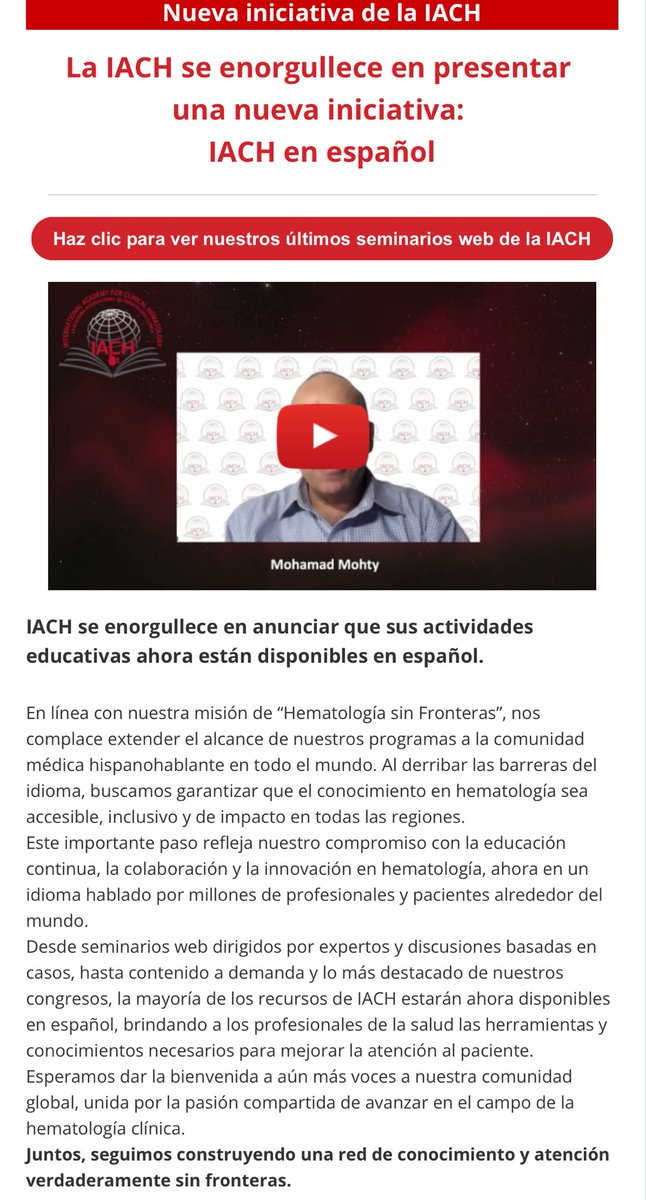 Mohamad Mohty (@mohty_ebmt) on Twitter photo Very proud of this <a href="/TheIACH/">IACH</a> achievement! Please spread the word! The first activity is already scheduled on the 29th of April 2025.
Free registration at: us06web.zoom.us/webinar/regist…
<a href="/sehh_es/">@sehh_es</a> <a href="/hematologiapy/">Sociedad Paraguaya de Hematología y M.T.</a> <a href="/hematoclinicbcn/">Hematologia Hospital Clínic Barcelona</a> <a href="/hematosantpau/">Hematología SantPau</a> Very proud of this <a href="/TheIACH/">IACH</a> achievement! Please spread the word! The first activity is already scheduled on the 29th of April 2025.
Free registration at: us06web.zoom.us/webinar/regist…
<a href="/sehh_es/">@sehh_es</a> <a href="/hematologiapy/">Sociedad Paraguaya de Hematología y M.T.</a> <a href="/hematoclinicbcn/">Hematologia Hospital Clínic Barcelona</a> <a href="/hematosantpau/">Hematología SantPau</a>
