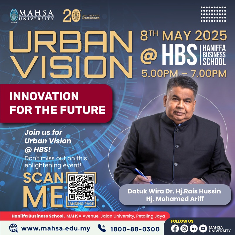 HaniffaSchool's tweet photo. 📢 Urban Vision @ HBS
 Join us and explore the transformative ideas that will shape our nation's future!

🔗 Register now: https://t.co/MSQrbxXggs

#HBS #HaniffaBusinessSchool #UrbanVision2025 #Innovation #MAHSAUniversity #networking   #leadership #Future #collaboration #success https://t.co/XHF0TtAHBG