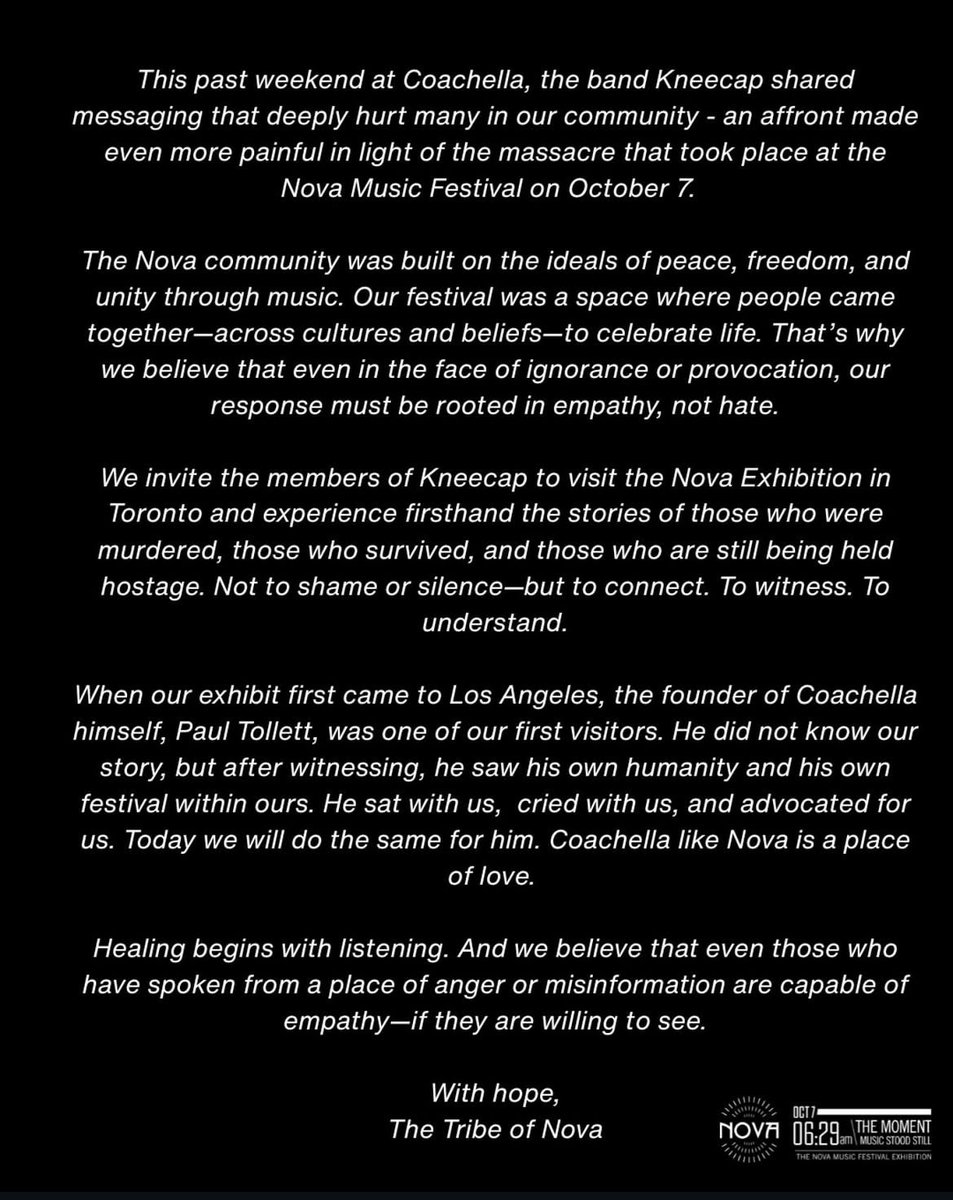 The Nova exhibition has written this poignant plea to Kneecap. For empathy, for humanity.

If they refuse this invitation to view an exhibition honouring murdered civilians—including young Irish girl Kim Damti—then they are simply irredeemable.