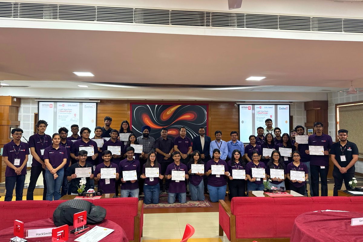 lntedutech's tweet image. Hackathon 2025 at Chitkara University concluded after an intense 48-hour marathon of innovation and collaboration. The University hosted 85 talented participants who brought forward exceptional ideas ranging from AI-powered solutions to socially impactful innovations.
#LnTEduTech