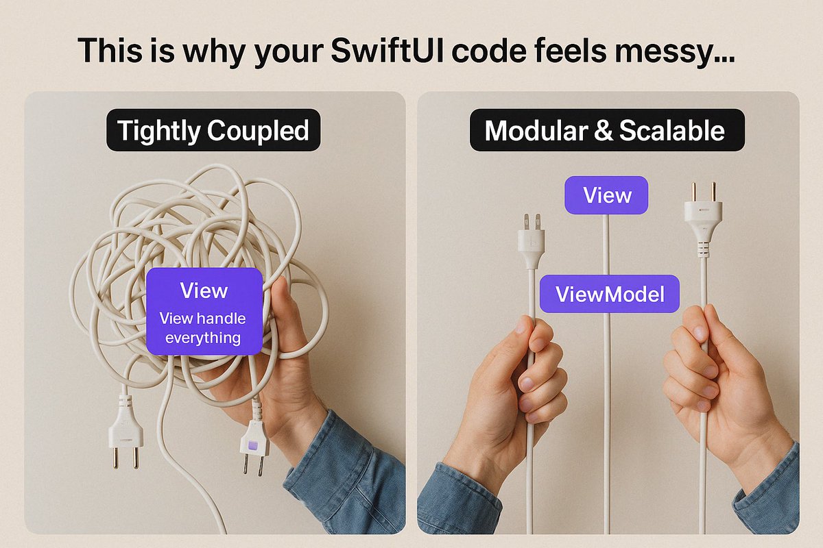 Writing messy SwiftUI code that’s hard to maintain is common thing

Learn how to build scalable, testable apps using MVVM—without the headaches.

📘 My new course just dropped:

👉 udemy.com/course/easily-…

Your future self will thank you.
#MVVM #SwiftUI #iOSDev #Developer #Swift