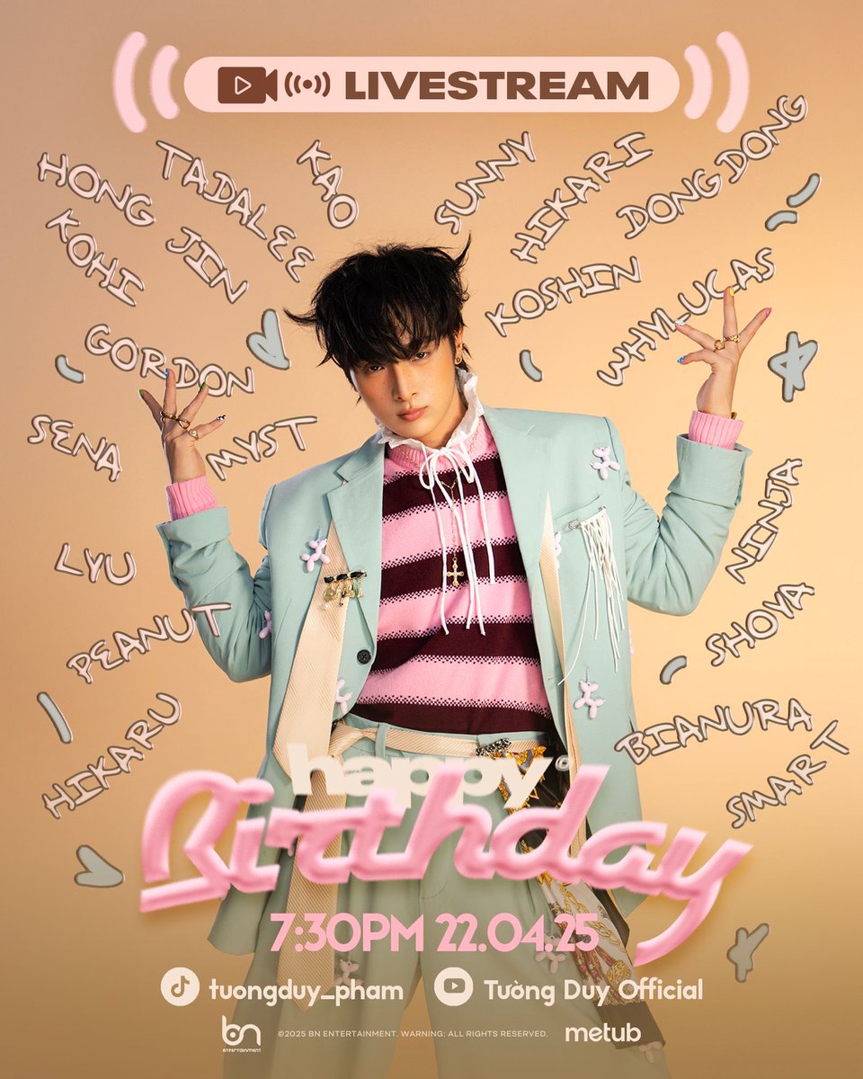 tuongduy_pham's tweet photo. These are the special friends who will be joining me in my livestream tomorrow.
I truly wish I could invite all 60 trainees, but time is limited.
Still, even if just through the screen, I can’t wait for us to reunite.
See you tomorrow!

7:30 pm April 22nd 
Tiktok &amp; Youtube https://t.co/Ol83ftPqzU