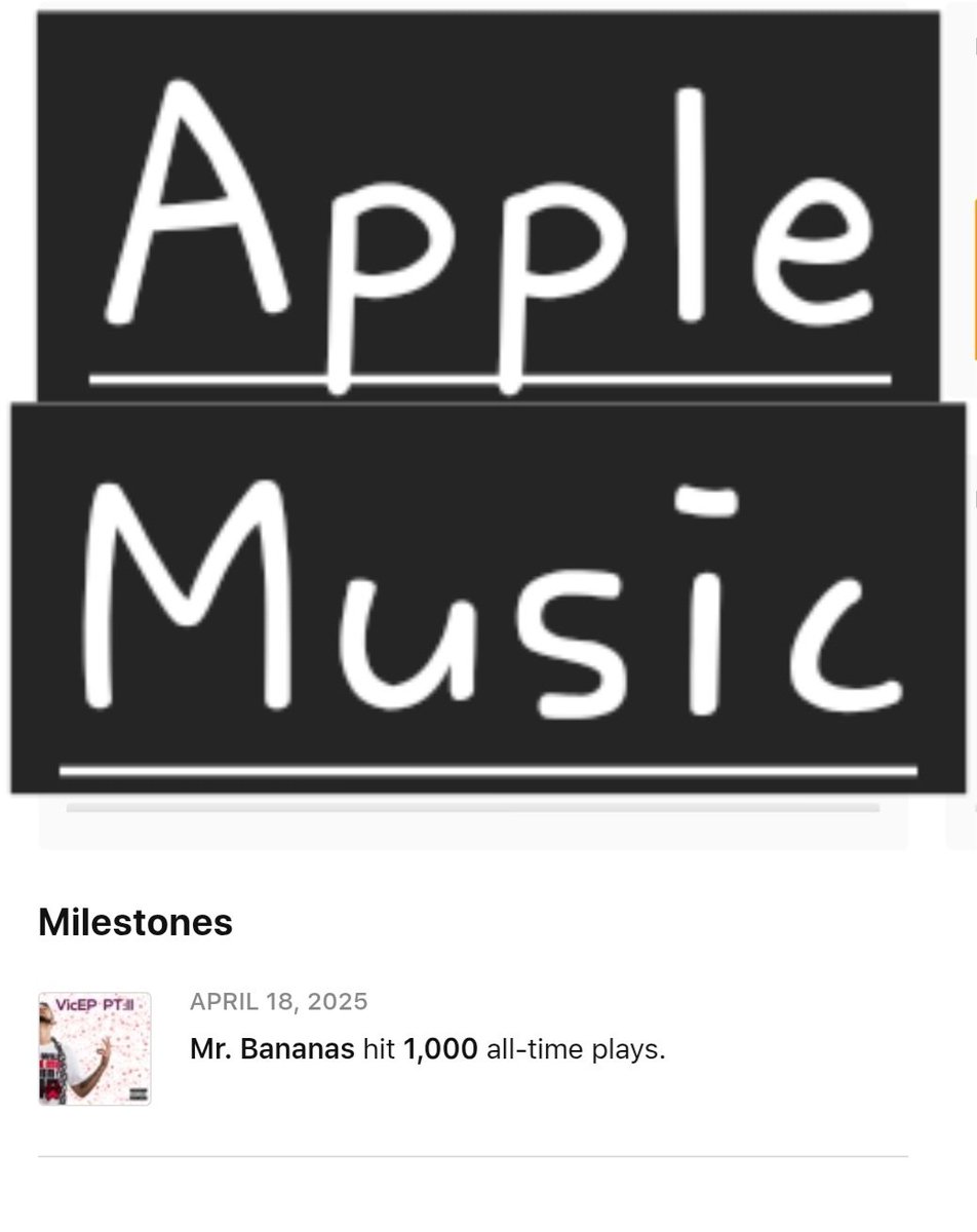 OfficialMNIB's tweet image. .
On Friday 1️⃣8️⃣th April 2️⃣0️⃣2️⃣5️⃣, 'Mr. Bananas' from the 'VicEP PT: II' EP hit 1️⃣0️⃣0️⃣0️⃣ all-time plays on Apple Music - 🎵
.
Beat . . . @InsigniaSonus . . .
.
#banana #bananas #rap #alltime
#play #plays #played #playing
#apple #music #applemusic #milestone
#milestones #hiphop
.