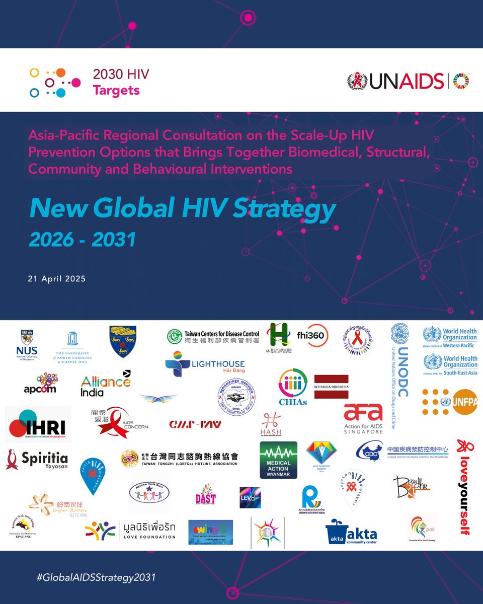 UNAIDS_AP's tweet photo. Today, experts, communities, and policymakers across #AsiaPacific are coming together to shape the future of #HIV prevention.

#GlobalAIDSStrategy2031 #EndAIDS https://t.co/QFKUxqCNsr