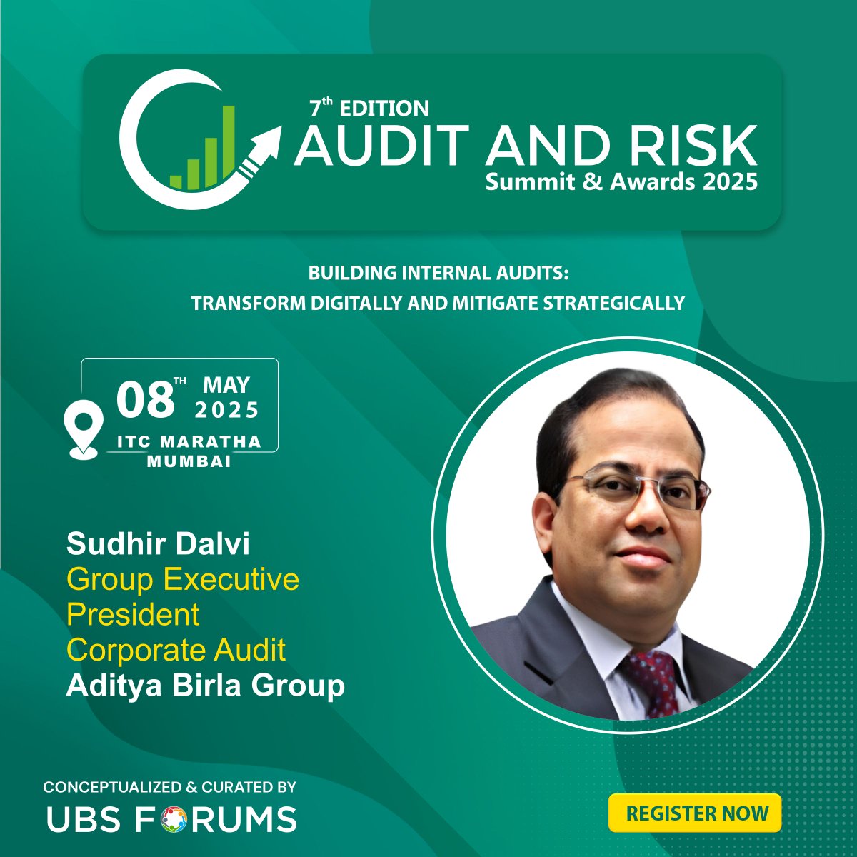 ubsforums's tweet image. Grab this unique opportunity to learn from Sudhir Dalvi our eminent speaker for the Exclusive &quot;7th Edition Audit and Risk Summit &amp;amp; Awards 2025.”   
📅Date: Tuesday, 08th May   
📍Venue: ITC Maratha, Mumbai
➡️Register Now: tinyurl.com/4enm5u2v
#UBSFAAR #AuditManager…