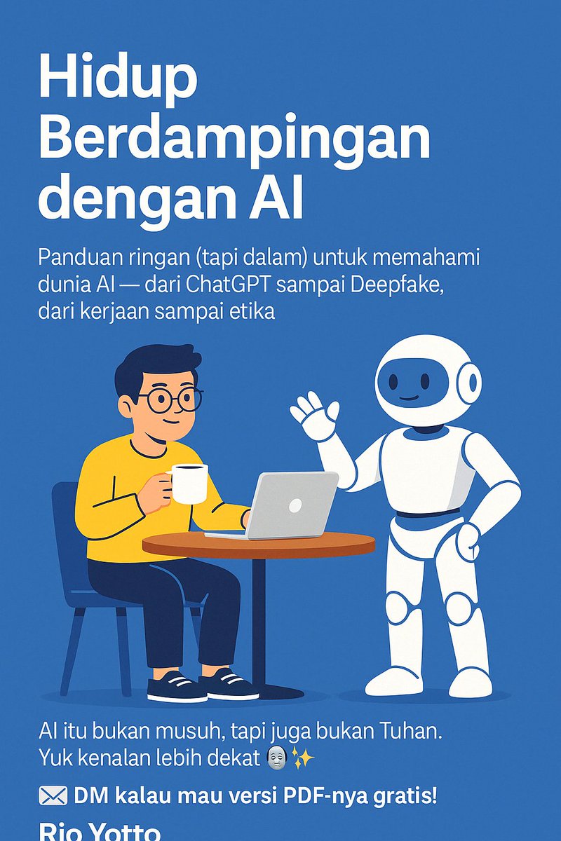 rioyotto's tweet photo. 📘 Hidup Berdampingan dengan AI
Panduan ringan (tapi dalam) untuk memahami dunia AI — dari ChatGPT sampai Deepfake, dari kerjaan sampai etika.
📩 DM kalau mau versi PDF-nya gratis! atau langsung ke https://t.co/HOma7pJ8cC 
#AI #ebook #ChatGPT #Teknologi #DigitalLife #RioYotto https://t.co/P0WyMp7iXU