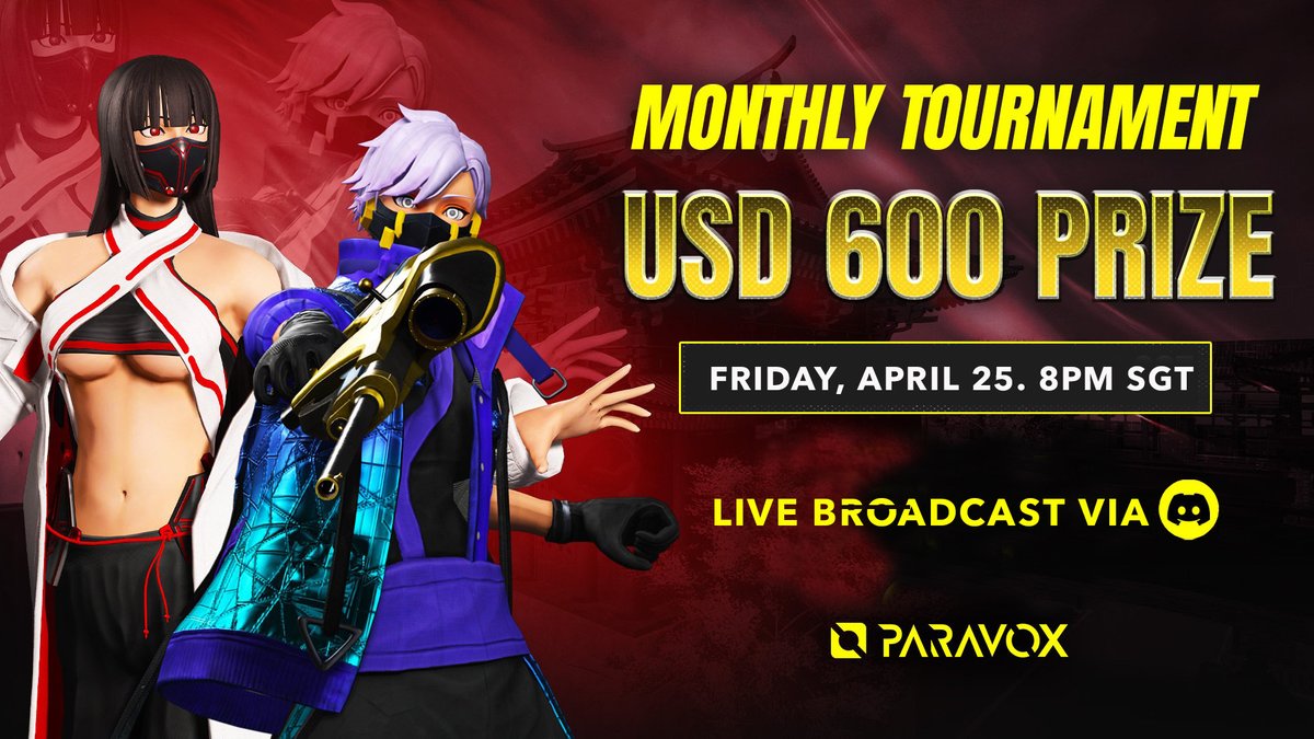 💥 PARAVOX MONTHLY TOURNAMENT FINALS 💥

It's time, Voxers! This month all teams are eligible to enter the monthly tournament, with a $600 prize pool 🎉

📅 Friday, April 25, 2025 | 8:00 PM SGT (11AM UTC)

⏳ Deadline for confirmation closes 30 minutes before the tournament.