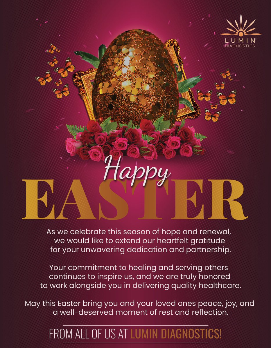 LuminDiag's tweet photo. 🌸 Happy Easter from Lumin Diagnostics 🕊️

To our valued doctors, partners, and patients: thank you for walking this journey with us. May your Easter be filled with peace, joy, and meaningful moments with loved ones.

Wishing you a safe and blessed Easter.

#Easter2025 #Lumin https://t.co/v9YMDrmT2H
