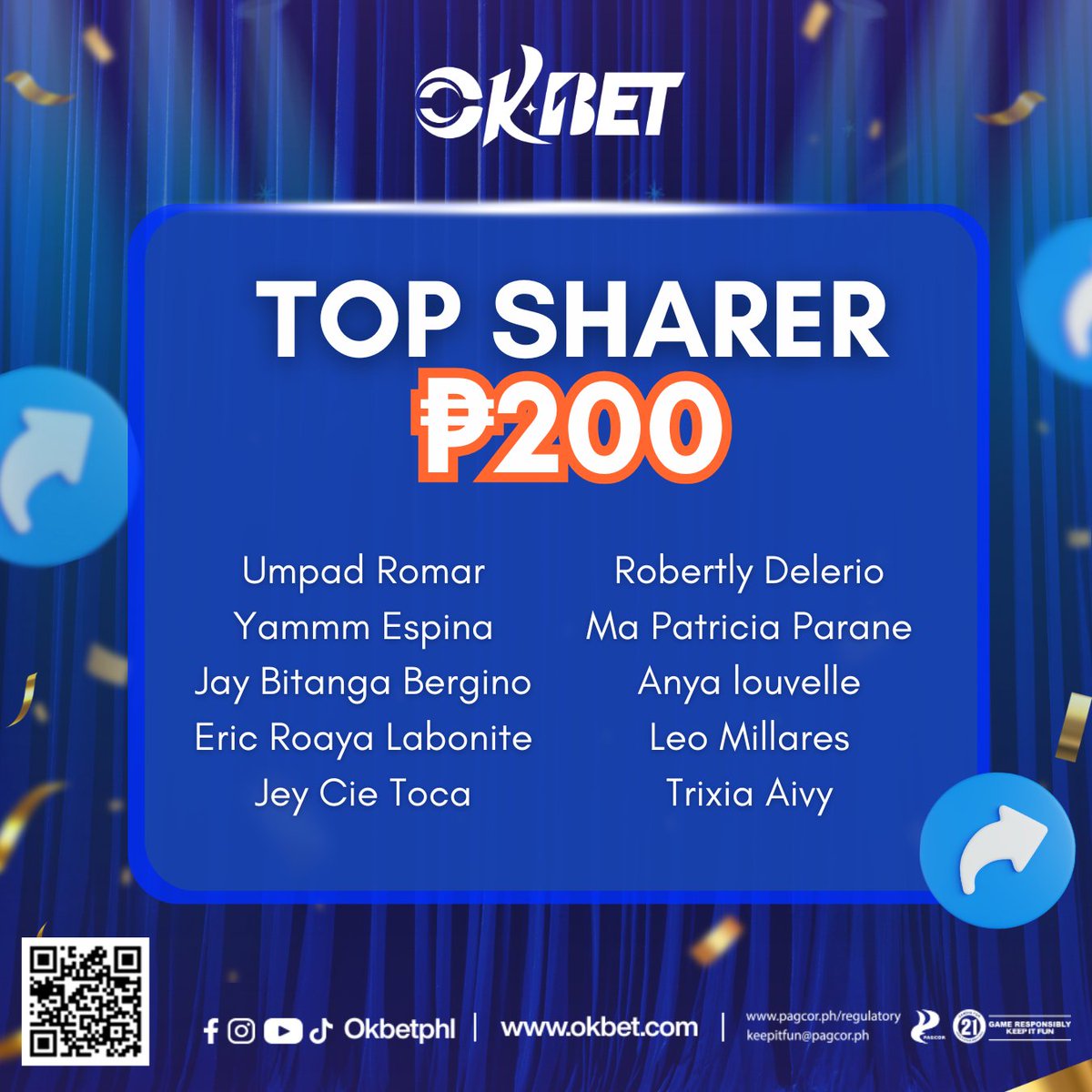 OKBetPHL's tweet photo. Congratulations to our Top Sharer!
Tuloy-tuloy lang ang pa-premyo, kaya donβt forget to Like, Share, and Comment on our posts. Baka ikaw na ang susunod na nasa listahan!
Play responsibly!
#OKBet #OKBetPH #OKBetAllFunInOneClick #AprilSummerWins #PlayResponsibly #TopSharer https://t.co/YgDs08S4O6