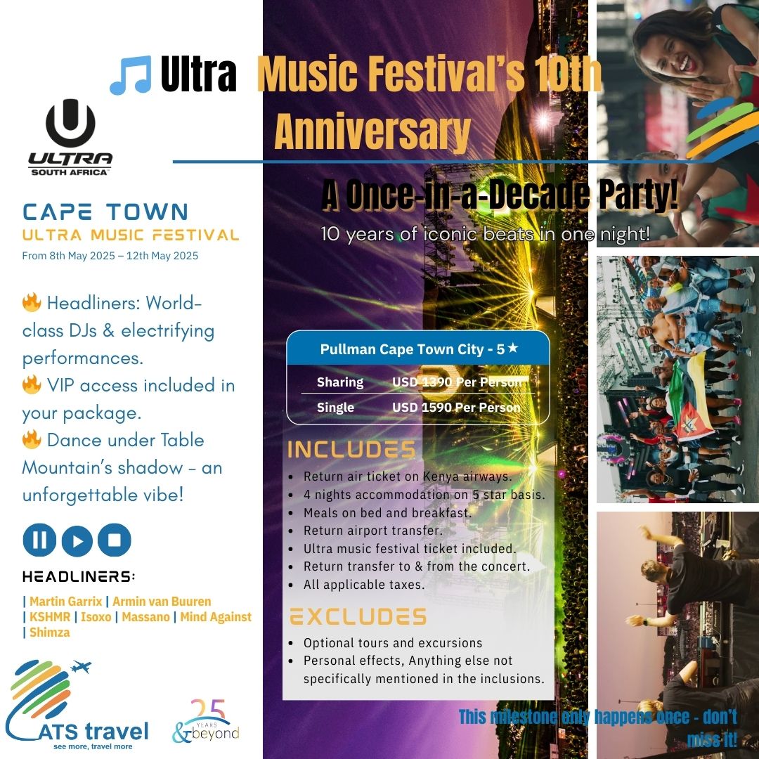 ATSTravelKe's tweet image. 🔥 Hot Take: Cape Town in May &amp;gt; Anywhere Else. Here’s Why
✅ Ultra Music Festival’s 10th Anniversary ( we’ve got your tickets).
✅ Fewer crowds, epic autumn vibes.
✅ Add-ons
📞 0722 711928
📧 kefai@atstravel.co.ke
🌐 atstravel.co.ke 
#CapeTown #Ultra2024 #ULtraSA2025