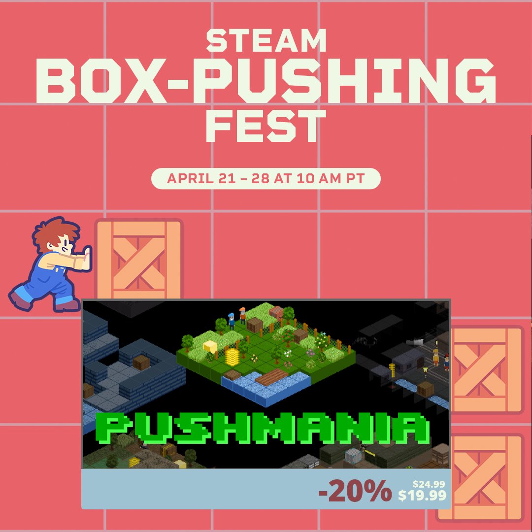 Zdenek Zahora (@zzahora) on Twitter photo Happy easter! My brother and I are happy to announce our game will take a part in BOX-PUSHING FEST on
<a href="/Steam/">Steam</a>. Thank you for organising the fest, it pushed us to finish the game in time. Pushmania - a co-op loveletter to digital game culture! #indiegame store.steampowered.com/app/3242870/Pu… Happy easter! My brother and I are happy to announce our game will take a part in BOX-PUSHING FEST on
<a href="/Steam/">Steam</a>. Thank you for organising the fest, it pushed us to finish the game in time. Pushmania - a co-op loveletter to digital game culture! #indiegame store.steampowered.com/app/3242870/Pu…