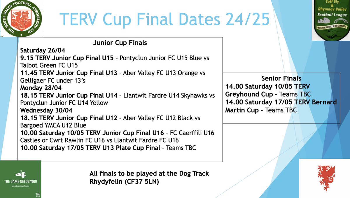 TERV Football League Cup Final Dates 24/25 Season 🏆🏆

Well Done to all teams involved! 🎉🎉