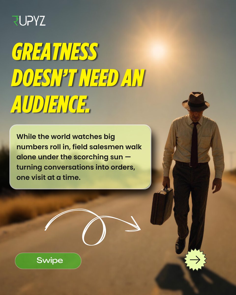 rupyzz's tweet photo. They walk under the sun, turn conversations into conversions, and don’t wait for applause.
Rupyz  Values and Empowers them.

To empower your field sales team - Book a demo now - https://t.co/SbRGQQRqWn

#SalesTech #FieldForce #B2BSaaS #SimpleHai #Rupyz 
Quote from @Nike https://t.co/0tzhWJV1ah