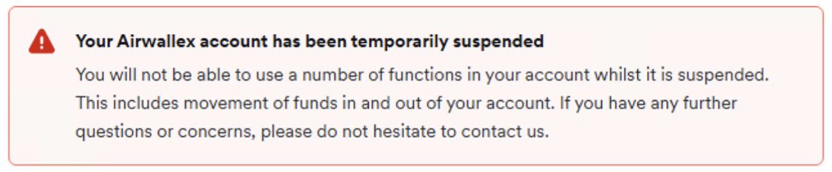 AndreaLomb8972's tweet photo. WARNING to businesses using @airwallex 🚨
€37,000 euros locked for 27 days now. No explanation. I have provided 10+ transaction info, selfie verification and I don't even use their payment processor. 

Can't pay my employees, food, or rent right now. 
Stay away https://t.co/V6J1MbE9V0