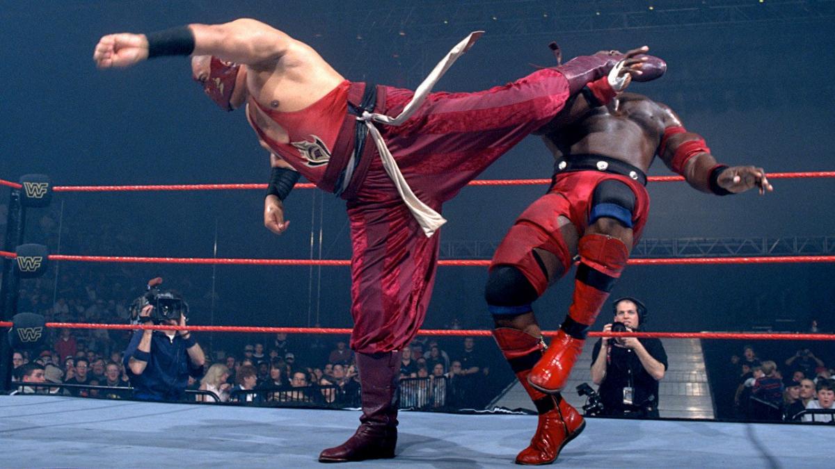 WWFWrestling1's tweet photo. 📸 Shot from this day in 1997 as The Sultan & Ahmed Johnson clash at the Broome County Arena, Binghamton, New York. #WWF #WWERaw #AhmedJohnson #TheSultan https://t.co/3A557G3TQn
