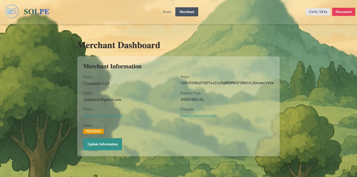 UseSolpe's tweet photo. New Feature!

Merchant Dashboard on Solpe 🎉

✅ Merchants can now register on our platform
🔒 Users can verify merchants before sending payments

Bringing more authenticity to merchant payments💸

Try it now: https://t.co/BxvRrsfotO
#Solana #DeFi https://t.co/WoeCX0mCdc