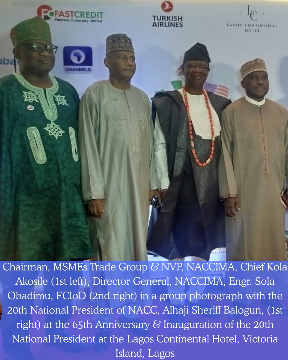 NACCIMA at the Inauguration of NACC’s 20th National President

On April 12, 2025, Alhaji Sheriff Balogun was inaugurated as the 20th National President of the Nigerian-American Chamber of Commerce (NACC) at the Lagos Continental Hotel, Victoria Island.
