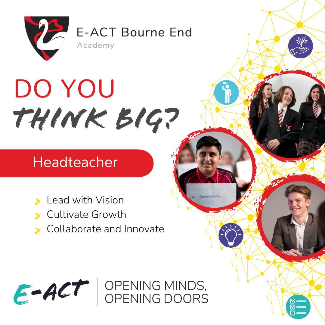 Final Call: Headteacher Vacancy at E-ACT Bourne End Academy

Don't miss out! 

Applications close on 28th April. 
Take a look 👉 buff.ly/HBhMUiK 

#WeAreEACT #headteacherjobs