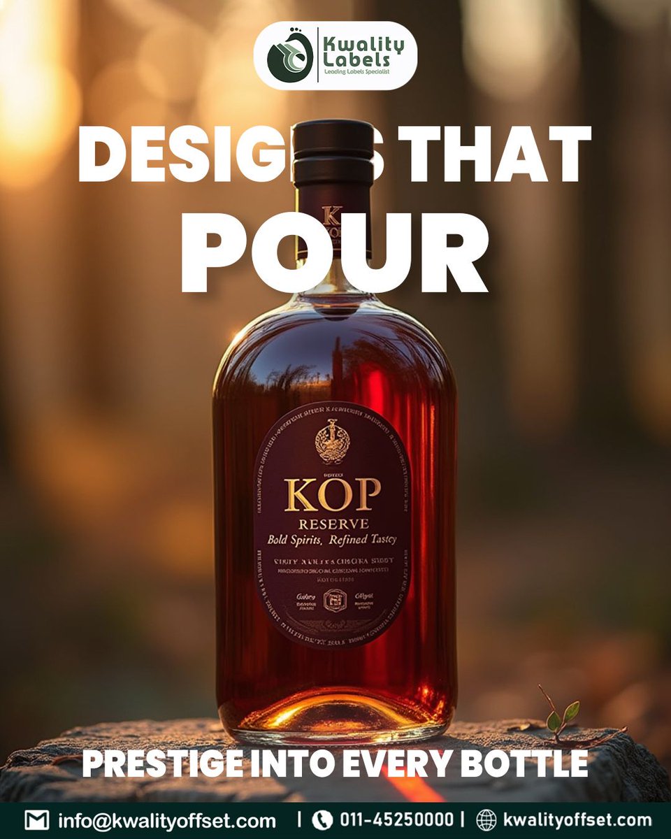 KwalityOffset's tweet image. Designs that pour more than just spirit — they pour prestige. With Kwality Labels, every bottle becomes a story worth savoring.
.
.
[Premium label design, liquor branding, luxury packaging, bottle aesthetics, refined look, brand identity]
.
.
#KwalityLabels #LuxuryLabelDesign