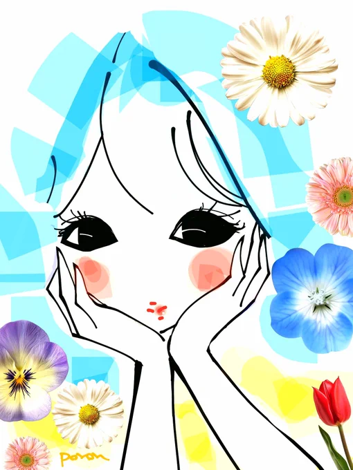 こんにちわ#イラスト #お絵描き #女の子 #ファンシー #レトロ 