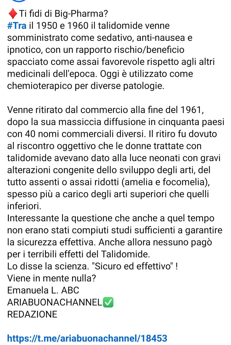 Vitt79209263's tweet photo. Ricordiamo bene cos'era la #Talidomide di cui parla questo medico 👇 https://t.co/eFKjg5edr7