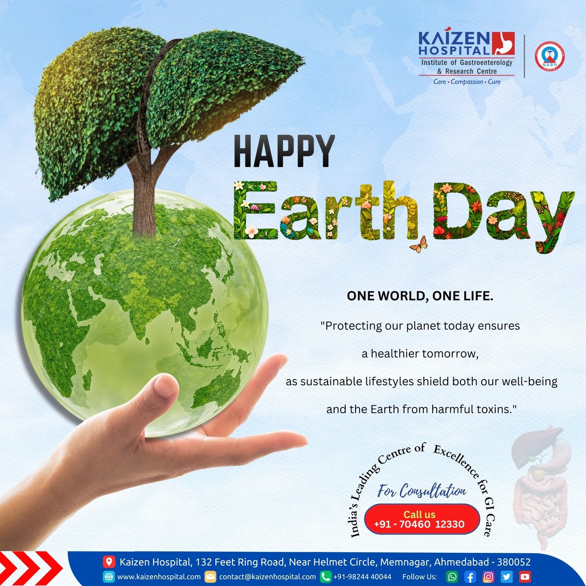 KaizenHospital's tweet photo. ✨𝐇𝐚𝐩𝐩𝐲 𝐄𝐚𝐫𝐭𝐡 𝐃𝐚𝐲✨

ONE WORLD, ONE LIFE.
"Protecting our planet today ensures a healthier tomorrow, as sustainable lifestyles shield both our well-being and the Earth from harmful toxins."

✨𝐊𝐚𝐢𝐳𝐞𝐧 𝐇𝐨𝐬𝐩𝐢𝐭𝐚𝐥 𝐀'𝐛𝐚𝐝
 Call us : +91 70460 12330 https://t.co/bAh4Aa5TLI