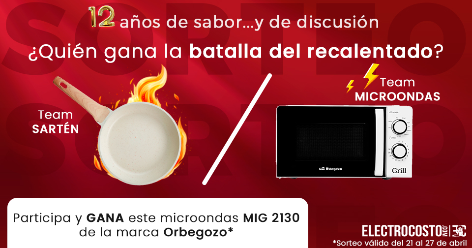 Electrocosto's tweet image. 🎉 ¡SORTEO 12º ANIVERSARIO! 🎉
¡Gana un microondas #ORBEGOZO MIG 2130!
¿Eres TEAM SARTÉN 🔥 o ⚡ TEAM MICROONDAS?
Para participar:
✅ Sigue nuestra cuenta
❤️ Dale like
🔁 RT este post
💬 Comenta con 🔥 o ⚡

📅 Del 21 al 27 de abril
#SorteoElectrocosto #AniversarioElectrocosto