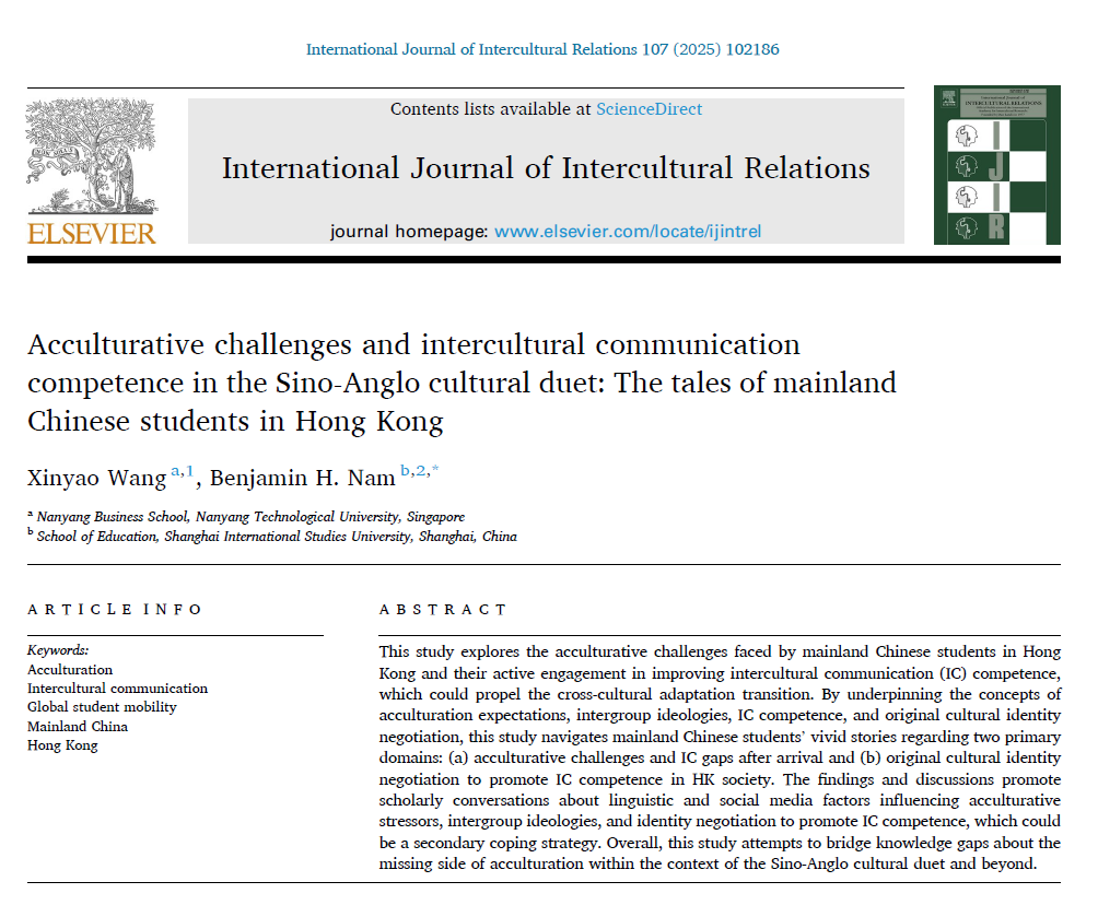 Benjaminhnam's tweet photo. Former student of mine, Xinyao Wang (Nanyang Technological University, Singapore), and I recently published a paper about acculturation and intercultural communication in the context of Sino-Anglo cultural duet. We are happy to offer temporary free access. https://t.co/PoWFFKt1Ur https://t.co/WJqL3TPFoK