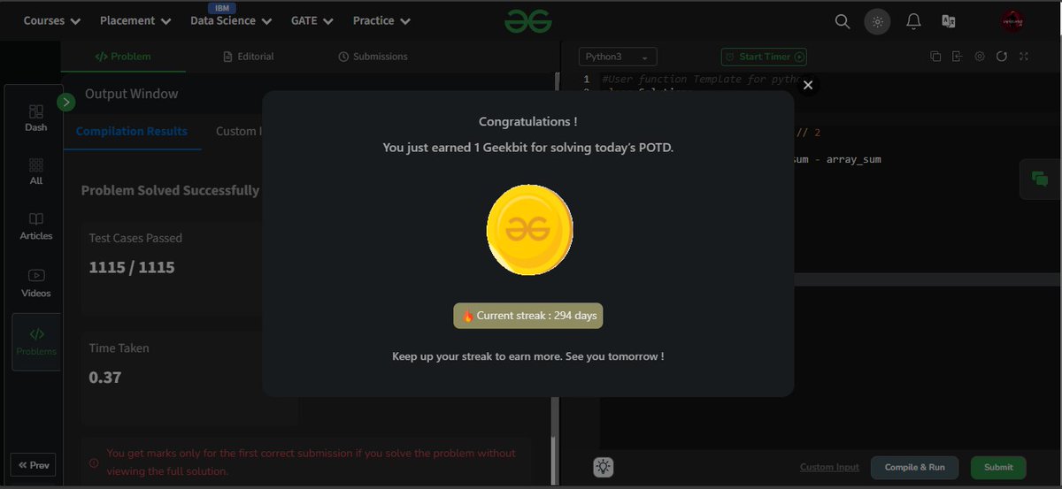 Mr_Nikekumar's tweet photo. Day 158: Find Missing Number in Array using Bit Manipulation ⚡
Used XOR to find the missing number in O(n) time and O(1) space.
Clean, fast, and smart — bit manipulation for the win!
#geekstreak2024 #gfg160 @geeksforgeeks #geekstreak2025 https://t.co/cQqq18KK3H