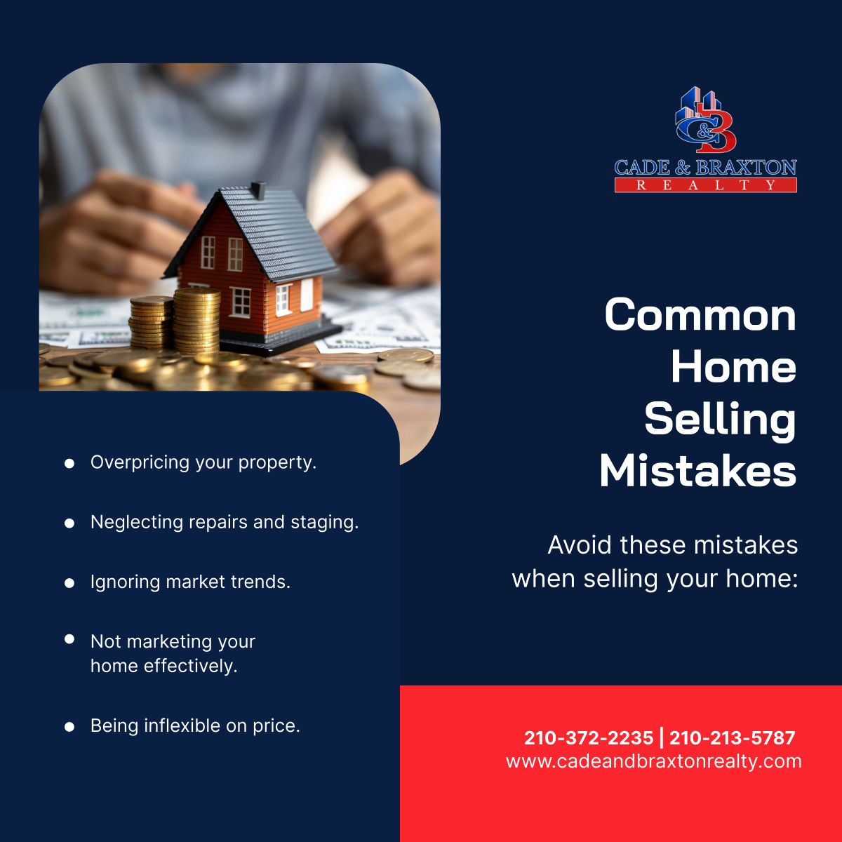 cadenbraxton's tweet photo. Selling your home? Avoid these common pitfalls for a smooth, profitable sale! Need expert guidance? Contact us today! 

#SanAntonioTX #RealEstate #HomeSellingTips https://t.co/TTWrsZSEBe