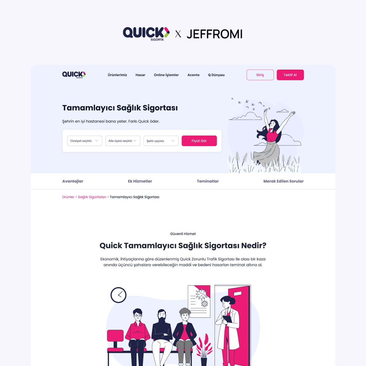 jeffromi_studio's tweet photo. 💼 Seamless UX for Quick Sigorta
We redesigned the entire web &amp; mobile experience to make insurance easy for users: 
🔹 A welcoming homepage introducing offerings
🔹 Clear product landing pages with key details upfront
🔹 Optimized search &amp; navigation

#ProductDesign #InsuranceUX https://t.co/Lhfgqck8hM