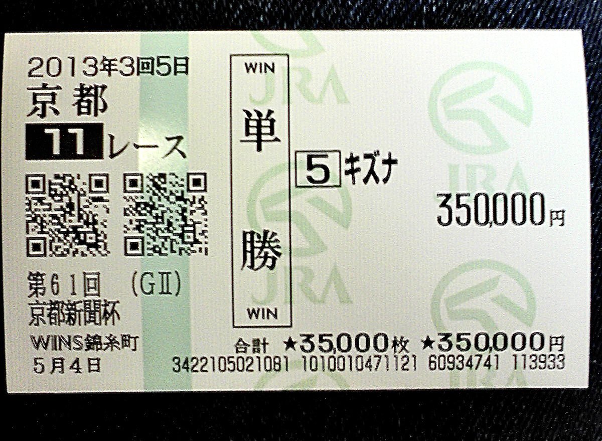 inte3153's tweet photo. 昔買ったキズナのヤヴァイ馬券が出てきた…!!

単勝35万!

2013年の私は一体何考えてんだ!?
#キズナ https://t.co/1Kpjo0LIBC