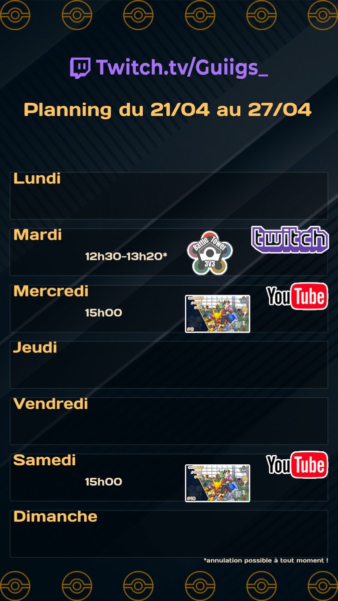 📢Voici le planning de cette semaine 
🔽🔽🔽🔽🔽🔽