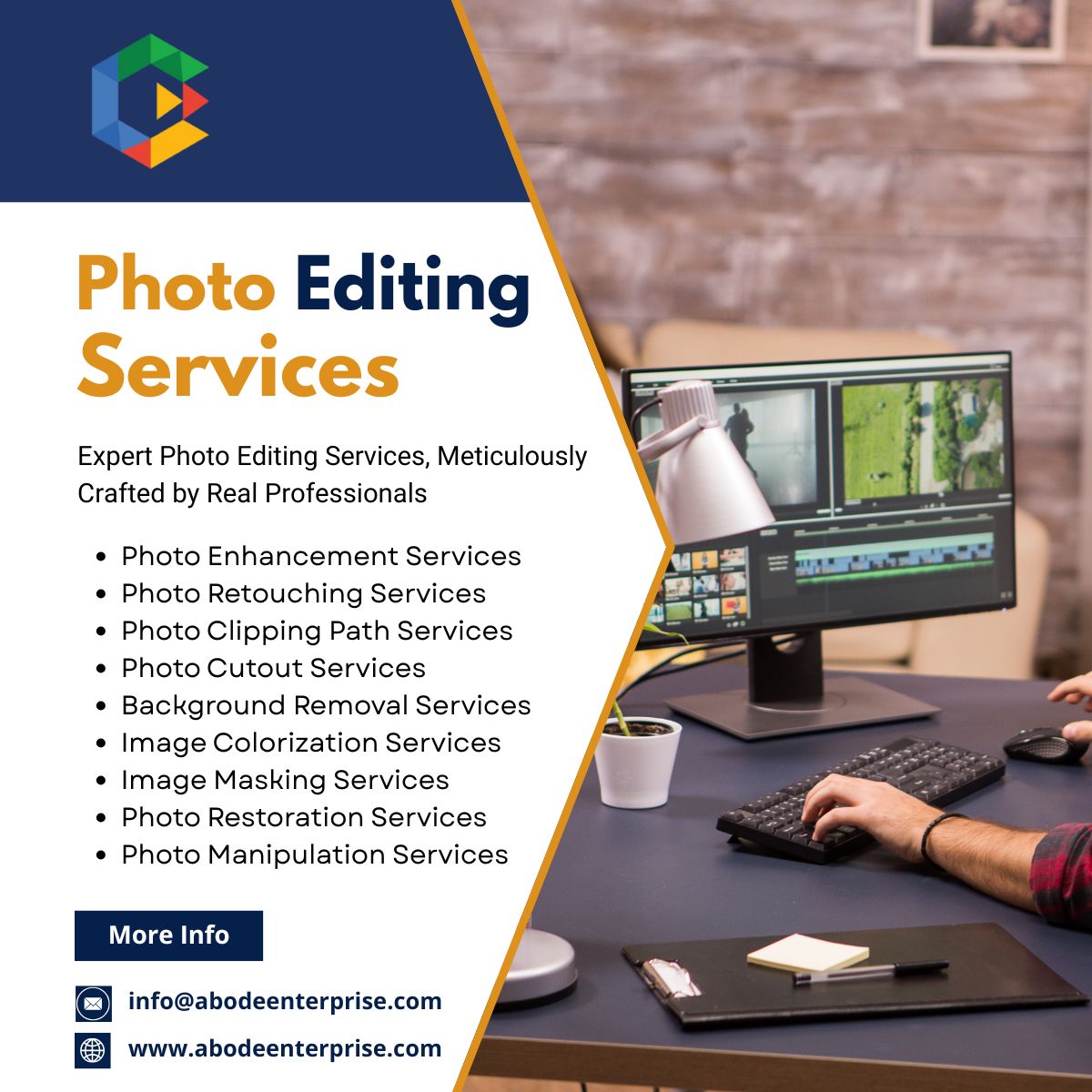 AbodeEnterprise's tweet image. High-quality photo editing services tailored to your needs. Get professionally retouched images with a personal touch, delivered fast and flawlessly.

📧 info@abodeenterprise.com
🌐 bit.ly/3ESVHUv
#abodeenterprise #datacollectation #dataprocessing
#datamanagement