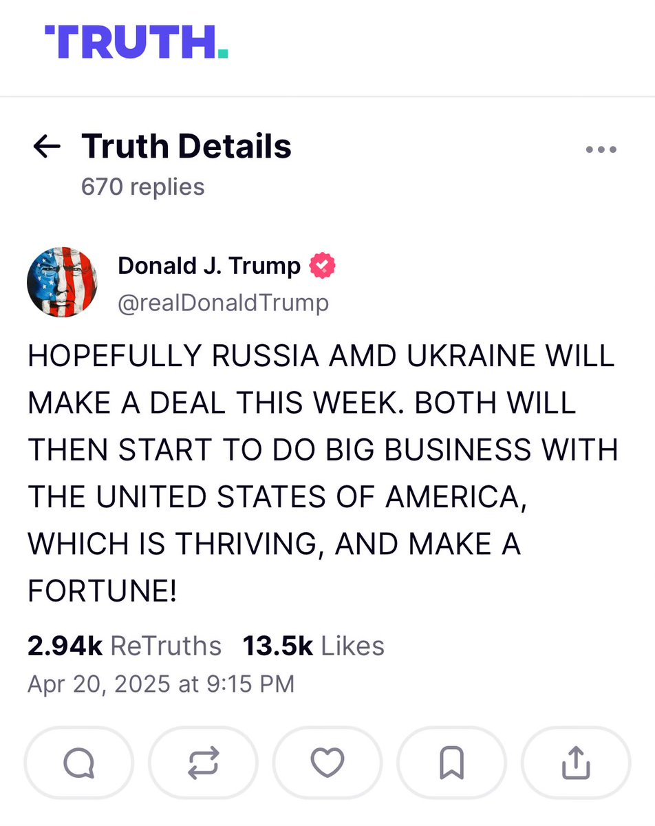 Looks like this Trump tweet was pleading aimed at Ukraine to get the Ukrainians to accept a deal that he has worked out with Putin. The deal is a Putin dream. Ukraine must legally hand over Crimea, gets no occupied territory back and is barred from NATO.