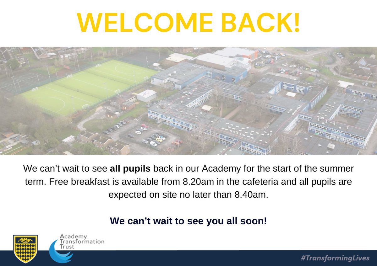 We hope all our families had a wonderful Easter break. Pupils are expected back in the Academy tomorrow morning no later than 8.40 ready to start a new term. We can't wait to welcome you all back!