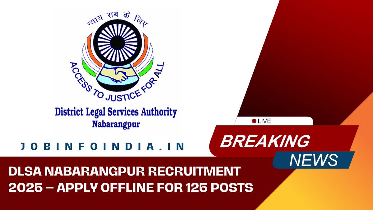 Jobinfoindia's tweet photo. DLSA Nabarangpur Recruitment 2025 – Apply Offline for 125 Para Legal Volunteers Posts https://t.co/6fv9rxHqYJ https://t.co/R6s3O4QBXu