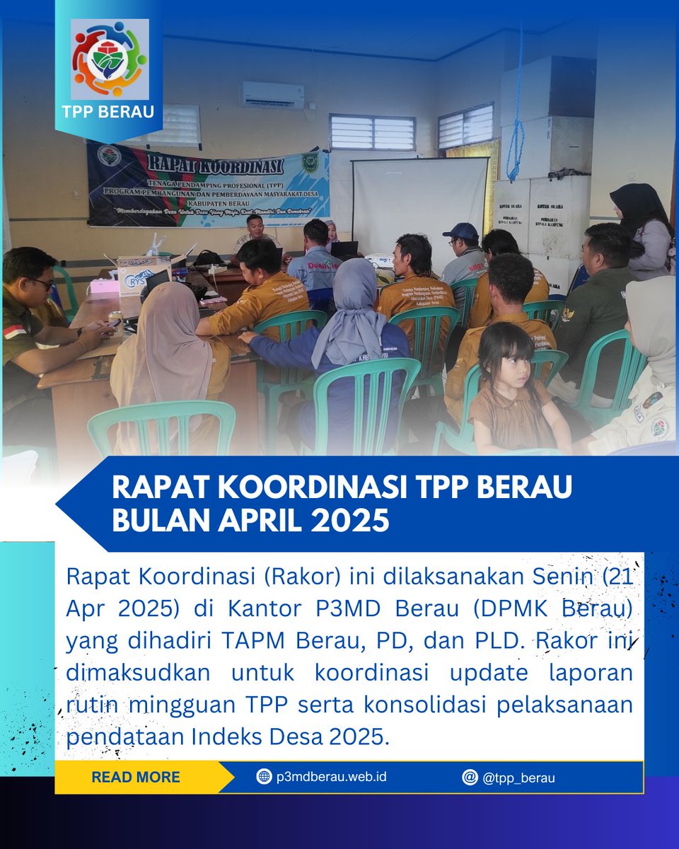 tpp_berau's tweet photo. Rapat Koordinasi Bulanan TPP Berau Bulan April 2025. Koordinasi Update laporan rutin mingguan dan konsolidasi pelaksanaan pendataan Indeks Desa 2025.
.
#tppprovkaltim
#tppberau
#TPPHadirUntukSemuaDesa
#BangunDesaBangunIndonesia
#DesaTerdepanUntukIndonesia https://t.co/oS5pYiyjVo
