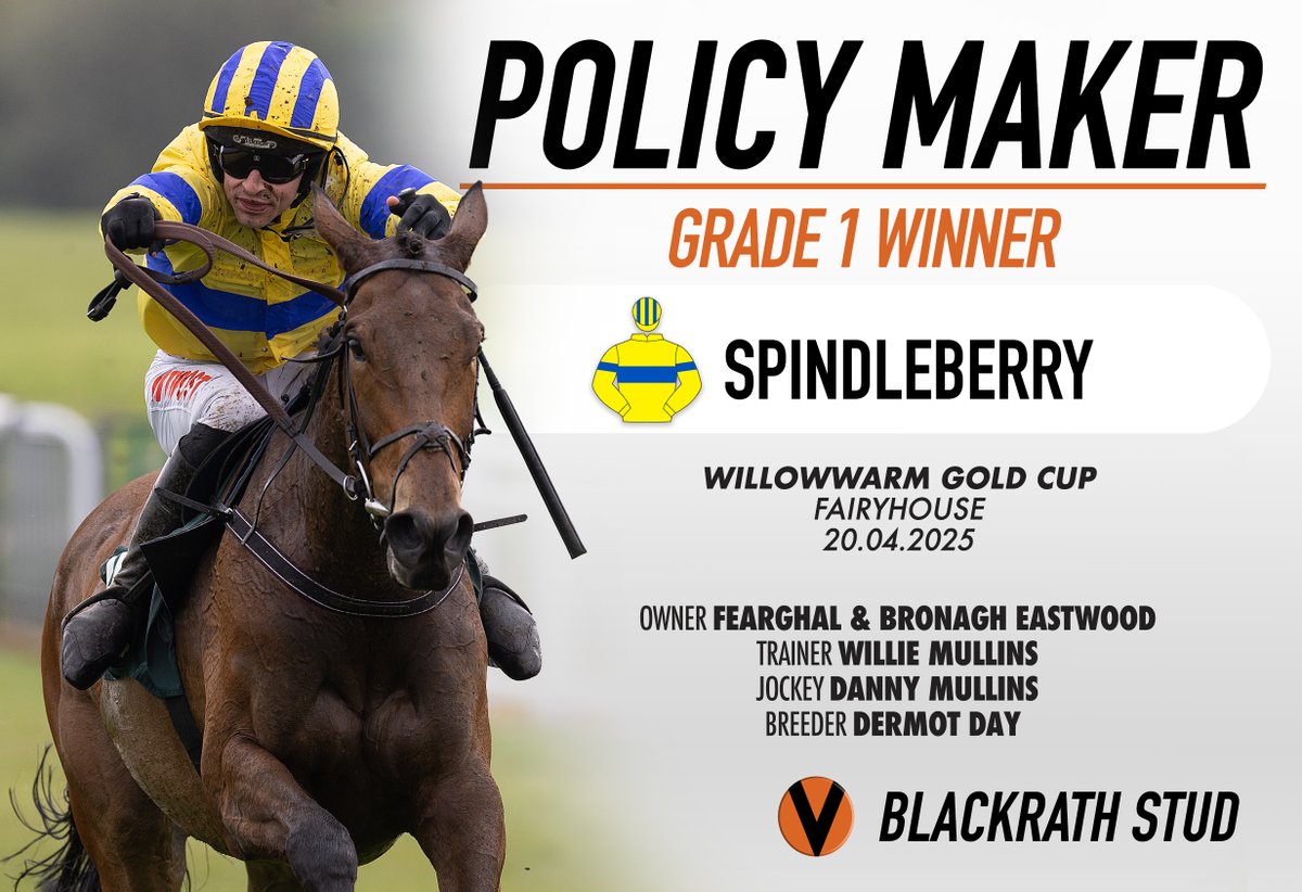 Blackrath Stud (@blackrathstud) on Twitter photo SPINDLEBERRY puts in a magnificent performance to win the Grade 1 <a href="/willowwarmirl/">WillowWarm 🇮🇪</a> Gold Cup by 4½ lengths under <a href="/dan2231/">Danny Mullins</a> yesterday <a href="/Fairyhouse/">FairyhouseRacecourse</a> for <a href="/WillieMullinsNH/">Willie Mullins</a> SPINDLEBERRY puts in a magnificent performance to win the Grade 1 <a href="/willowwarmirl/">WillowWarm 🇮🇪</a> Gold Cup by 4½ lengths under <a href="/dan2231/">Danny Mullins</a> yesterday <a href="/Fairyhouse/">FairyhouseRacecourse</a> for <a href="/WillieMullinsNH/">Willie Mullins</a>